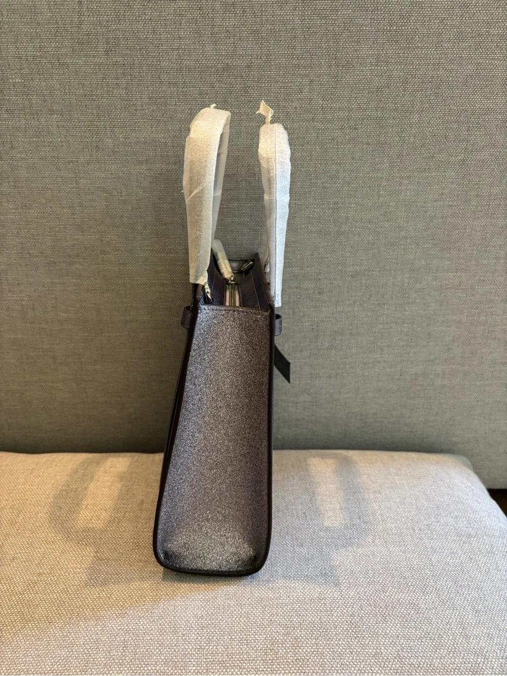 Kate Spade Kenzie Gray Glitter Tote Bag with Tassel